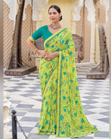 Vishal Prints Lime Green Printed Georgette Saree With Fancy Border