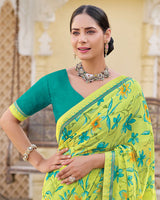Vishal Prints Lime Green Printed Georgette Saree With Fancy Border