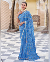 Vishal Prints Electric Blue Printed Georgette Saree With Fancy Border