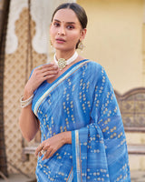 Vishal Prints Electric Blue Printed Georgette Saree With Fancy Border