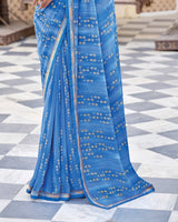 Vishal Prints Electric Blue Printed Georgette Saree With Fancy Border