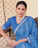 Vishal Prints Electric Blue Printed Georgette Saree With Fancy Border