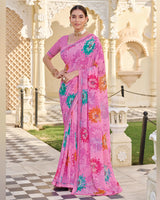 Vishal Prints Magenta Pink Printed Georgette Saree With Fancy Border