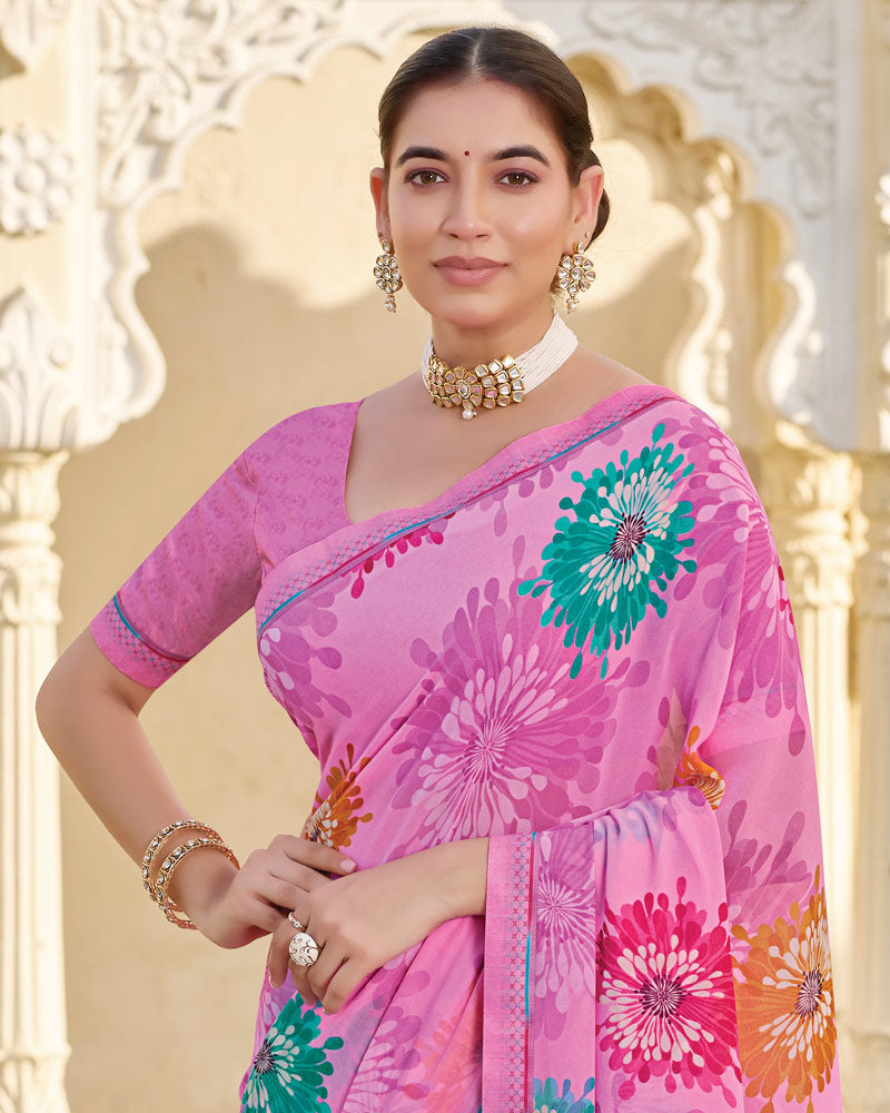 Vishal Prints Magenta Pink Printed Georgette Saree With Fancy Border