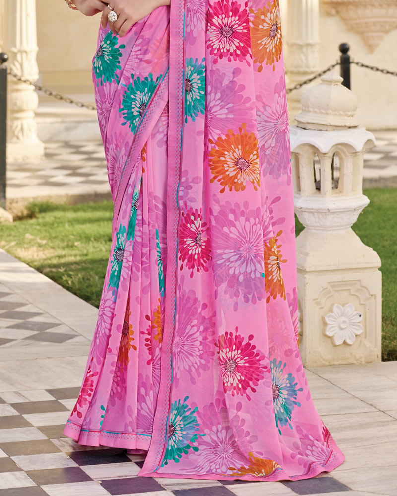 Vishal Prints Magenta Pink Printed Georgette Saree With Fancy Border