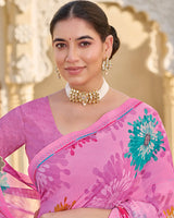 Vishal Prints Magenta Pink Printed Georgette Saree With Fancy Border