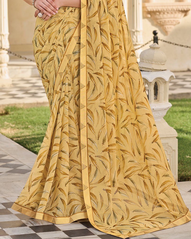 Vishal Prints Pale Wheat Printed Georgette Saree With Fancy Border
