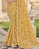 Vishal Prints Pale Wheat Printed Georgette Saree With Fancy Border