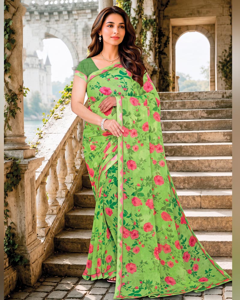 Vishal Prints Pastel Green Digital Print Georgette Saree With Fancy Border