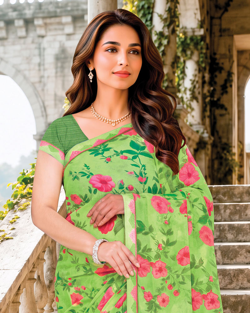 Vishal Prints Pastel Green Digital Print Georgette Saree With Fancy Border