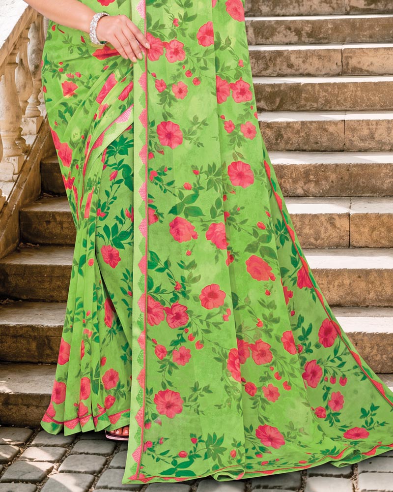 Vishal Prints Pastel Green Digital Print Georgette Saree With Fancy Border