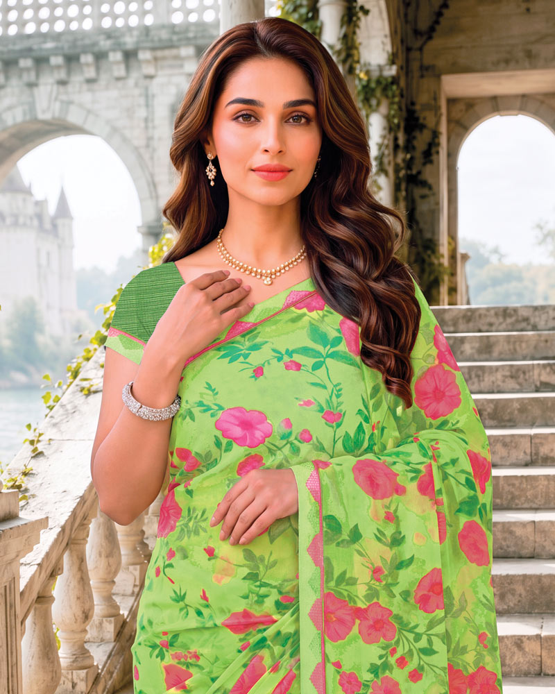 Vishal Prints Pastel Green Digital Print Georgette Saree With Fancy Border