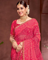 Vishal Prints Amaranth Pink Printed Fancy Chiffon Traditional Print Saree With Foil Print And Cut Work Border