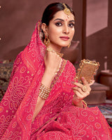 Vishal Prints Amaranth Pink Printed Fancy Chiffon Traditional Print Saree With Foil Print And Cut Work Border