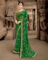 Vishal Prints Green Brasso Saree With Zari Border