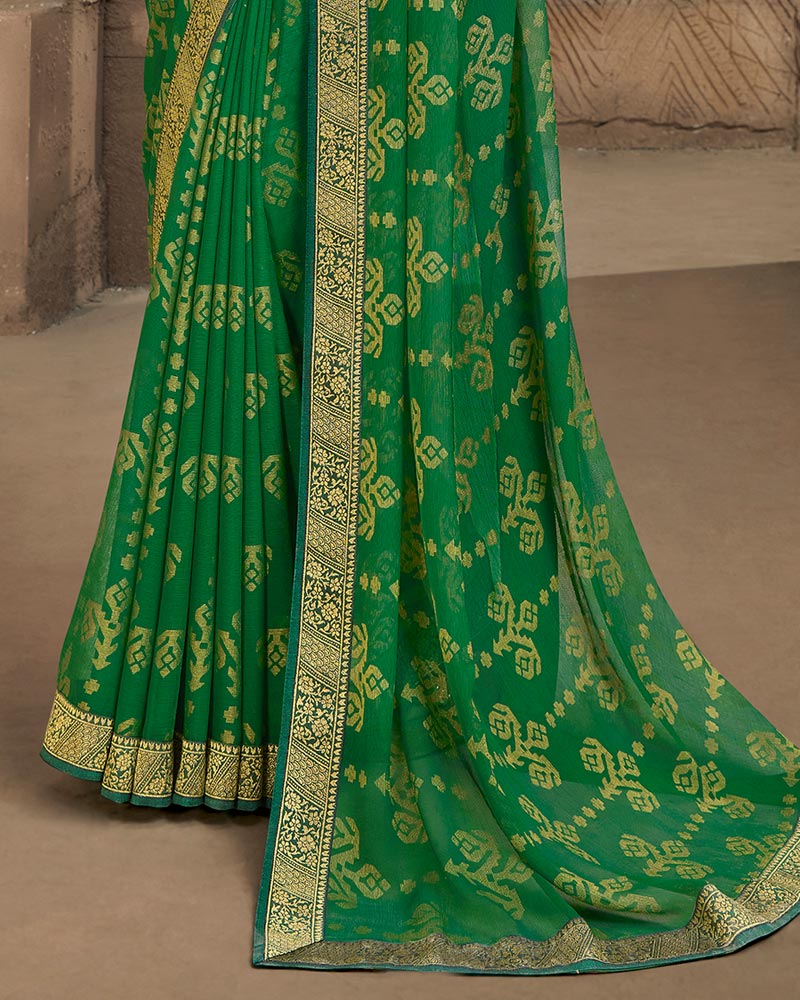 Vishal Prints Green Brasso Saree With Zari Border