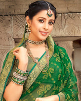 Vishal Prints Green Brasso Saree With Zari Border