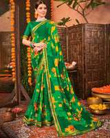 Vishal Prints Green Printed Georgette Saree With Border