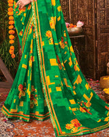 Vishal Prints Green Printed Georgette Saree With Border