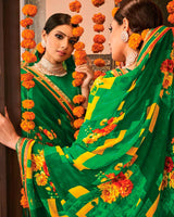 Vishal Prints Green Printed Georgette Saree With Border