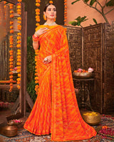 Vishal Prints Dark Orange Printed Georgette Saree With Border