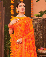 Vishal Prints Dark Orange Printed Georgette Saree With Border