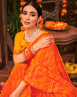 Vishal Prints Dark Orange Printed Georgette Saree With Border