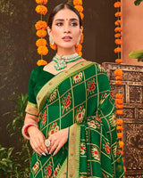 Vishal Prints Green Printed Georgette Saree With Border
