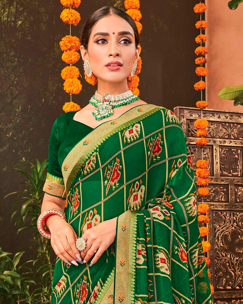 Vishal Prints Green Printed Georgette Saree With Border