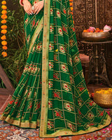 Vishal Prints Green Printed Georgette Saree With Border