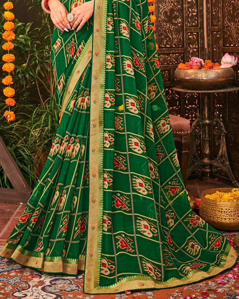 Vishal Prints Green Printed Georgette Saree With Border