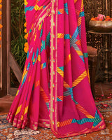 Vishal Prints Hot Pink Printed Georgette Saree With Border