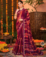 Vishal Prints Wine Berry Printed Georgette Saree With Border