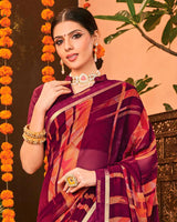 Vishal Prints Wine Berry Printed Georgette Saree With Border