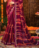Vishal Prints Wine Berry Printed Georgette Saree With Border