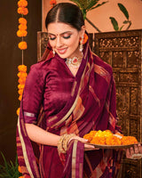 Vishal Prints Wine Berry Printed Georgette Saree With Border