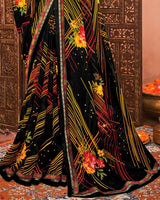 Vishal Prints Black Printed Georgette Saree With Border