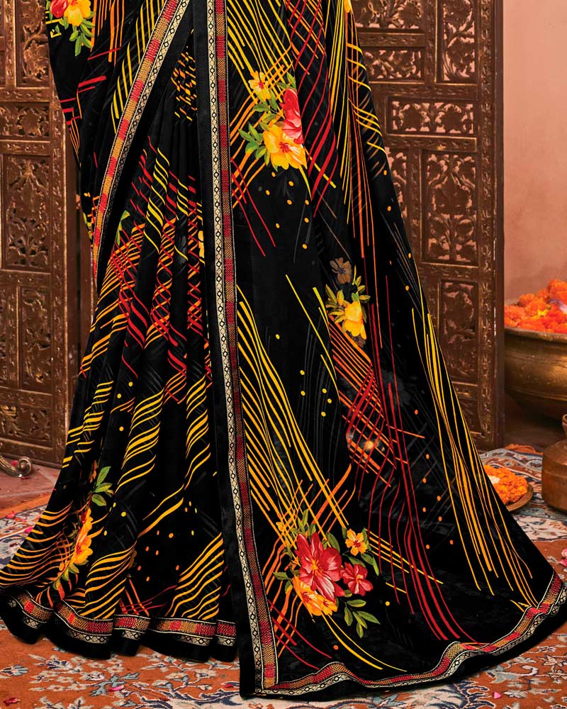 Vishal Prints Black Printed Georgette Saree With Border
