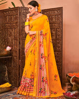 Vishal Prints Gold Printed Georgette Saree With Border