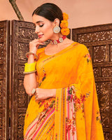Vishal Prints Gold Printed Georgette Saree With Border