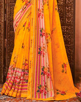 Vishal Prints Gold Printed Georgette Saree With Border