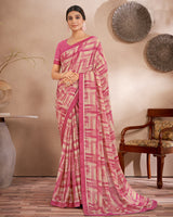 Vishal Prints Cherry Pink Printed Fancy Chiffon Saree With Border