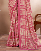 Vishal Prints Cherry Pink Printed Fancy Chiffon Saree With Border