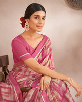Vishal Prints Cherry Pink Printed Fancy Chiffon Saree With Border