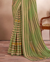 Vishal Prints Dark Olive Green Printed Fancy Chiffon Saree With Border