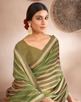 Vishal Prints Dark Olive Green Printed Fancy Chiffon Saree With Border