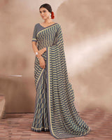 Vishal Prints Slate Grey Printed Fancy Chiffon Saree With Border