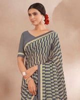 Vishal Prints Slate Grey Printed Fancy Chiffon Saree With Border