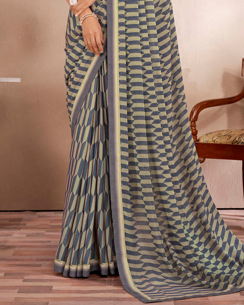 Vishal Prints Slate Grey Printed Fancy Chiffon Saree With Border