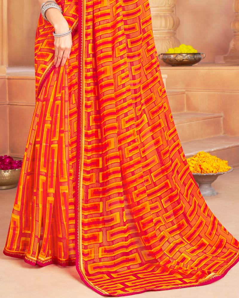 Vishal Prints Sunset Orange Designer Patterned Brasso Printed Saree With Fancy Border